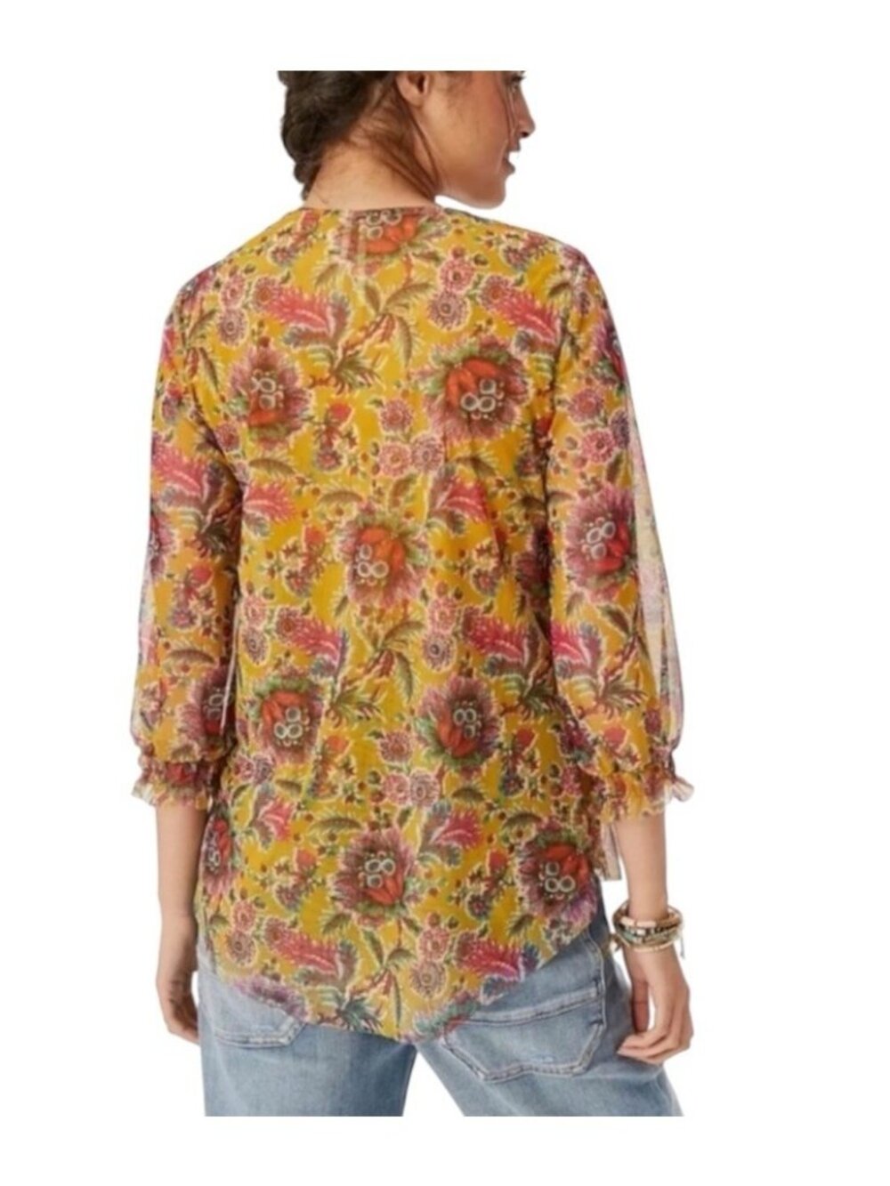 Anthropologie Gretchen Multicolor Boho Peasant Prairie Blouse Size Petite Large - Picture 5 of 9